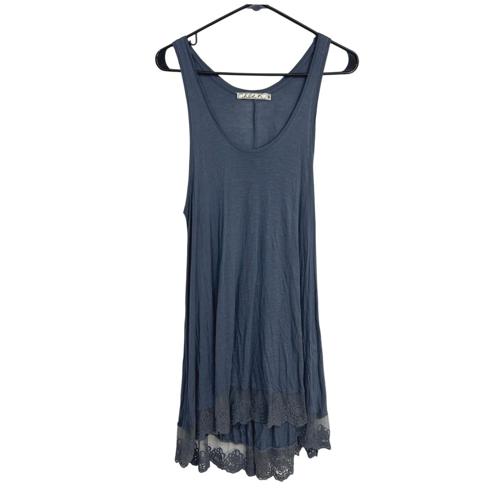 Chloe K Lace Trim High Low Tank Dress Medium Slate Blue Boho Fairycore Romantic